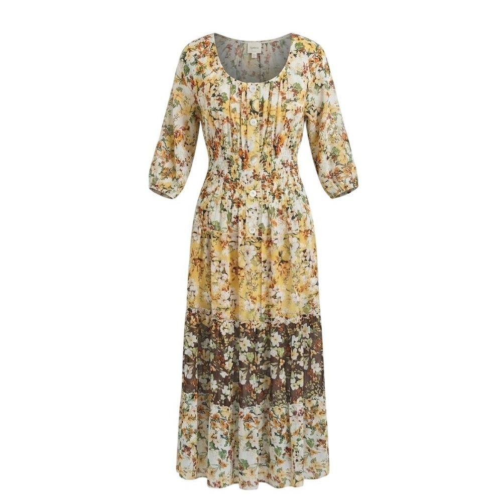 Anthropologie Fig & Flower Floral Tiered Maxi Dress M Cottagecore Boho Smocked - Picture 2 of 5